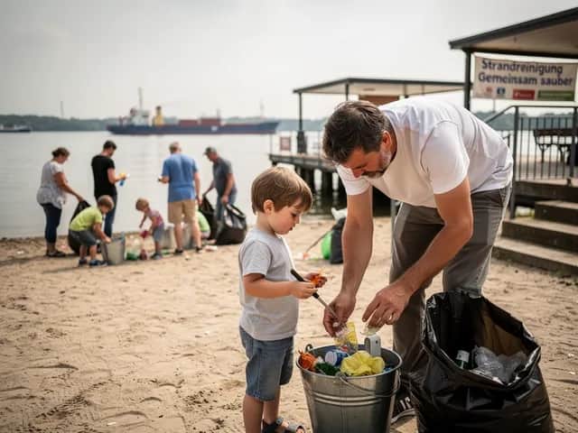 Familien-Müllsammelaktion: Coastal Clean Up am Elbstrand
