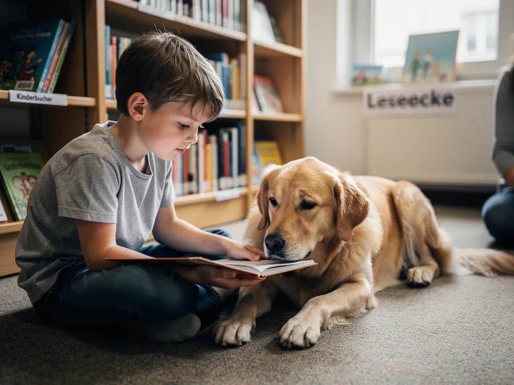 Leseförderung mit Lesehündin Juna in der Bücherhalle