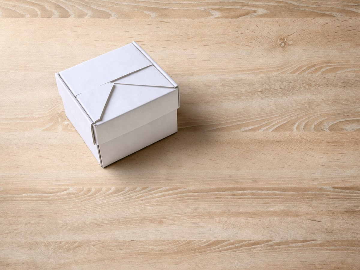 Derselbe Karton ist jetzt vollständig mit glattem weißem Papier bezogen, noch ohne jede Farbe oder Zeichnung.